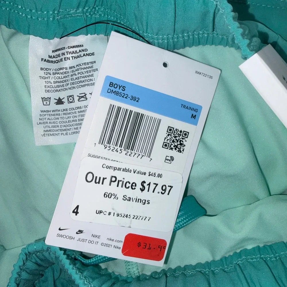 Nike Boys Dri-FIT 2-in-1 Training Shorts Teal Green DM8522-392 Size Medium NWT